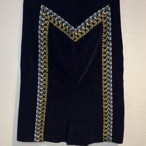 70’s Inspired Navy Corduroy Skirt with Gold and Blue Accents